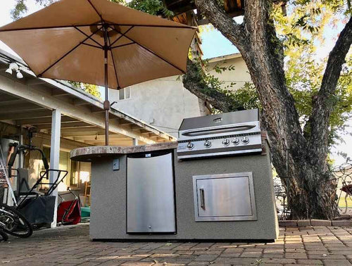 Kokomo Grill BBQ Island Maui 7'6" with 33" Round Bar, LED Lights & Built-In BBQ